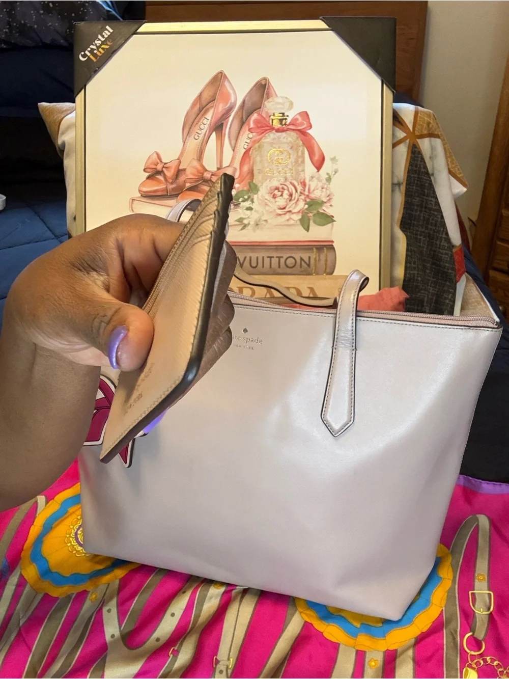 kate spade Pale Pink Leather Tote with Bow Charm Accent - Picture 10 of 16